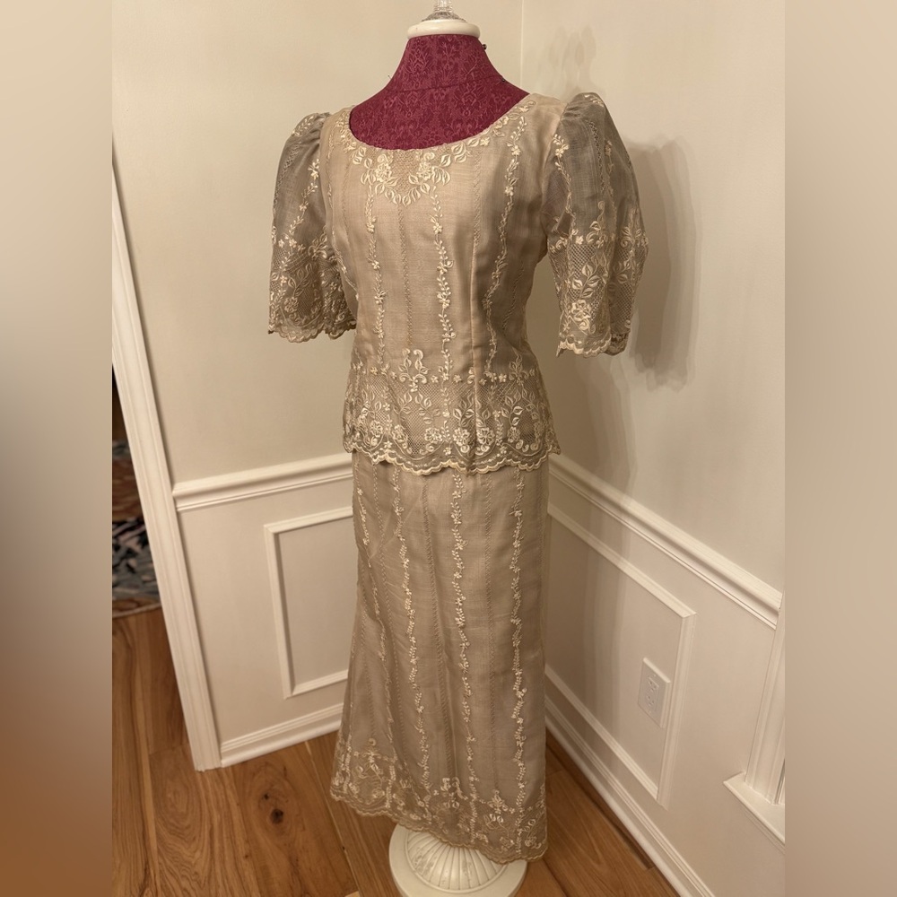 Elegant Lace Two-Piece Filipiniana Dress Set